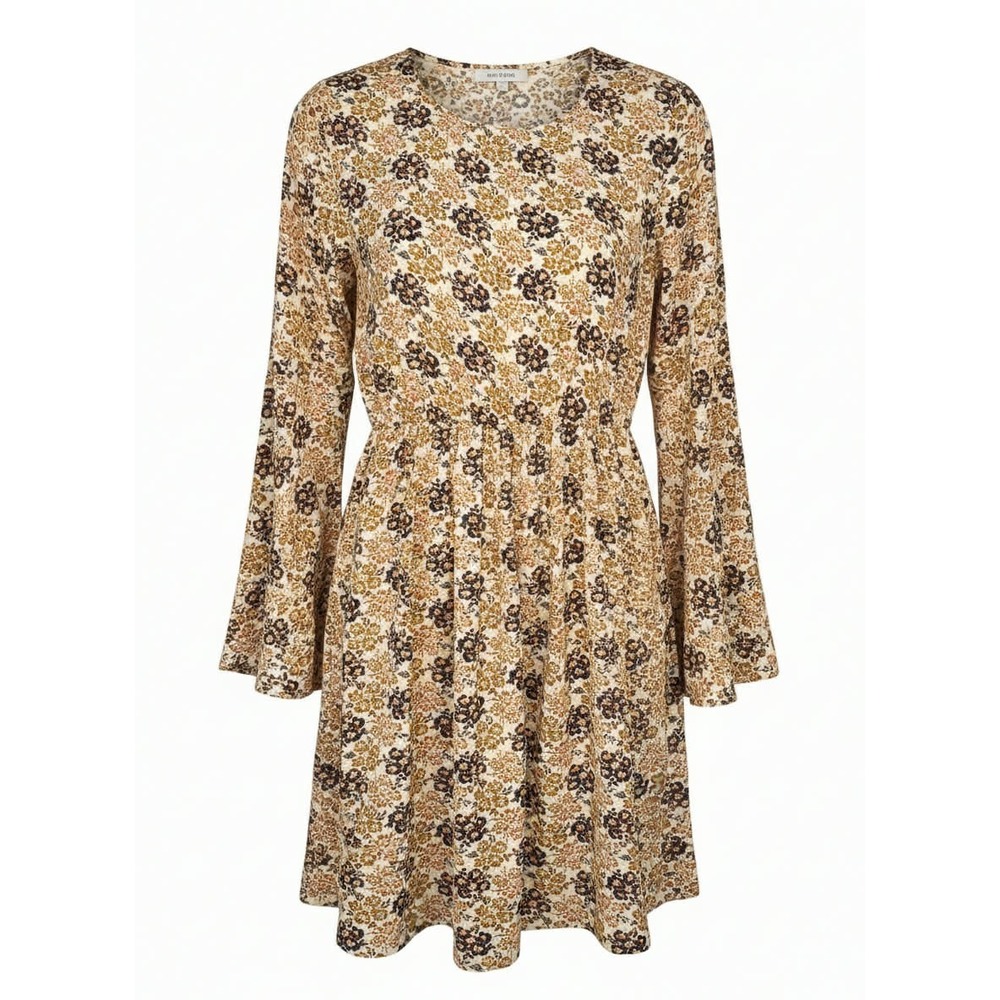Altar'd State Women's Dress Long Bell Sleeve Cream floral Mini Dress Size Small